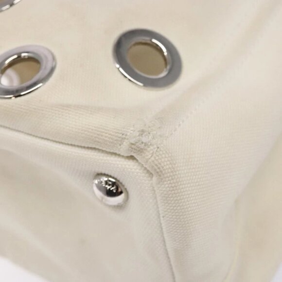 PRADA Canapa PM Hand Bag Canvas White Silver Auth 139730 - Picture 13 of 16